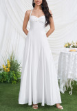 Women Summer Halter-Neck Lace-Up Sexy Backless Ruched Maxi Dress