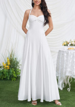 Women Summer Halter-Neck Lace-Up Sexy Backless Ruched Maxi Dress Women Summer Halter-Neck Lace-Up Sexy Backless Ruched Maxi Dress