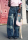 Women Patch Pockets Patchwork Cargo Denim Pants