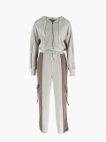 Women Spring/Autumn Casual Color-Block Patchwork Hoodie & Joggers Set