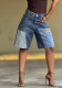 Women Asymmetric Patchwork Denim Shorts