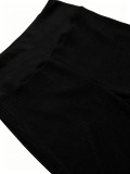 Women Ribbed Off-Shoulder Pleated Crop Top & Wide-Leg Pants Set