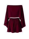 Women Summer Slash-Shoulder Cape/Strapless Top & Wide-Leg Shorts 3-Piece Set