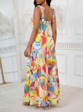 Women Sexy Off-Shoulder Lace-Up Casual Printed Dress