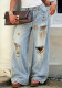 Women Washed Ripped Denim Pants