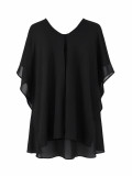 Women Summer Slash-Shoulder Cape/Strapless Top & Wide-Leg Shorts 3-Piece Set