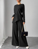 Women Elegant Casual Irregular Long-Sleeve Top & Wide-Leg Pants Set