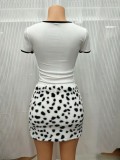 Women Summer Sexy Color-Block Top and Faux-Fur Skirt 2-Piece Set