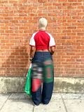 Women Jersey-Style Patch Prints Denim Pants