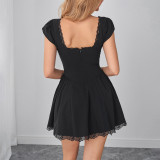 Women Summer Lace Patchwork Cut-Out Lace-Up Dress