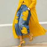 Women's Floral Print High Waist Loose Wide Leg Cropped Denim Pants