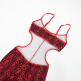 Women's Sexy Snake Print Cut-Out Bow Strap Low Back Slim Fit Jumpsuit