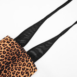 Women's Sexy Leopard Print Halter Neck Lace-Up Bodycon Slim Fit Dress