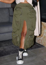 Women's Casual Cargo Pocket Split Midi Skirt