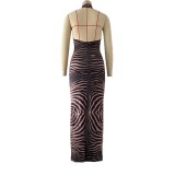 Women's Fashion Sexy Zebra Print Halter Neck Low Back Bodycon Dress