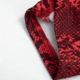 Women's Sexy Snake Print Cut-Out Bow Strap Low Back Slim Fit Jumpsuit