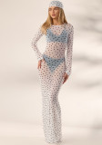 Women's Spring/Summer Fashion Sexy See-Through Polka Dot Print Mesh Headband Long Sleeve Dress