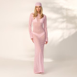 Women's Spring/Summer Fashion Sexy See-Through Polka Dot Print Mesh Headband Long Sleeve Dress
