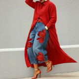 Women's Floral Print High Waist Loose Wide Leg Cropped Denim Pants