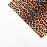 Women's Sexy Leopard Print Halter Neck Lace-Up Bodycon Slim Fit Dress