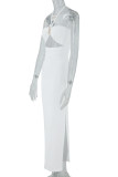 Women's Summer Sexy Halter Neck Cut-Out Low Back Chic High Slit Dress