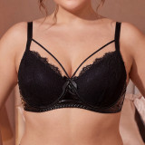 Plus Size Women's Low Back Lace Patchwork Cross Strap Bow Patent Leather Lingerie