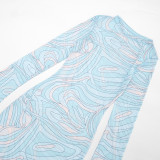Women's Spring/Summer Fashion Sexy See-Through Polka Dot Print Mesh Headband Long Sleeve Dress