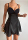 Women's Elegant Chic Satin Lace Patchwork Strap Dress Sexy Mini Dress