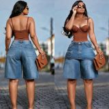 Women's Street High Waist Straight Leg Denim Knee-Length Shorts