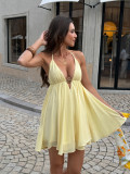 Women's Spring/Summer Solid Halter Neck Low Back Sexy Dress