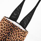 Women's Sexy Leopard Print Halter Neck Lace-Up Bodycon Slim Fit Dress