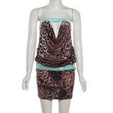 Women's Summer Sequin Leopard Print Cut-Out Strapless Dress