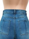 Women's Street High Waist Straight Leg Denim Knee-Length Shorts