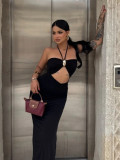 Women's Summer Sexy Halter Neck Cut-Out Low Back Chic High Slit Dress