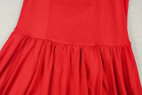 Women's Summer Solid Halter Neck Low Back Sleeveless A-Line Pleated Dress