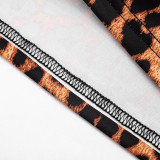 Women's Sexy Leopard Print Halter Neck Lace-Up Bodycon Slim Fit Dress