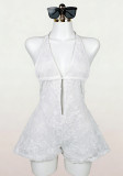 Women's Summer Sexy Floral Deep V Low Back Lace-Up Jumpsuit