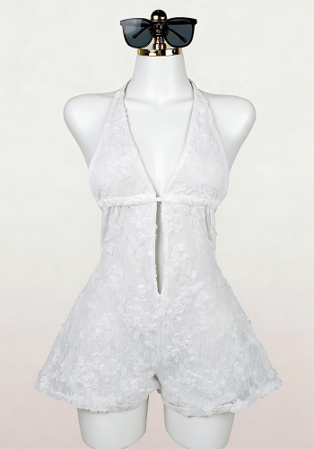 Women's Summer Sexy Floral Deep V Low Back Lace-Up Jumpsuit