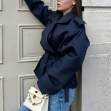 Women's Fall Elegant Solid Turndown Collar Tie Casual Jacket