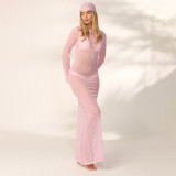 Women's Spring/Summer Fashion Sexy See-Through Polka Dot Print Mesh Headband Long Sleeve Dress
