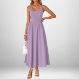 Women's Spring Chic Wide Strap Halter Neck Low Back Dress