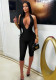 Women's Metallic Halter Neck Deep V Low Back Tight Fitting Slim Fit Cropped Jumpsuit