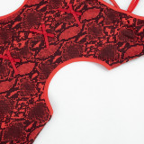 Women's Sexy Snake Print Cut-Out Bow Strap Low Back Slim Fit Jumpsuit
