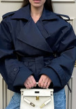 Women's Fall Elegant Solid Turndown Collar Tie Casual Jacket