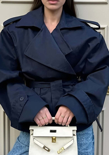 Women's Fall Elegant Solid Turndown Collar Tie Casual Jacket