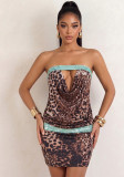 Women's Summer Sequin Leopard Print Cut-Out Strapless Dress