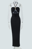 Women's Summer Sexy Halter Neck Cut-Out Low Back Chic High Slit Dress