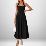 Women's Spring Chic Wide Strap Halter Neck Low Back Dress