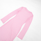 Women's Spring/Summer Fashion Sexy See-Through Polka Dot Print Mesh Headband Long Sleeve Dress