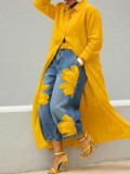 Women's Floral Print High Waist Loose Wide Leg Cropped Denim Pants